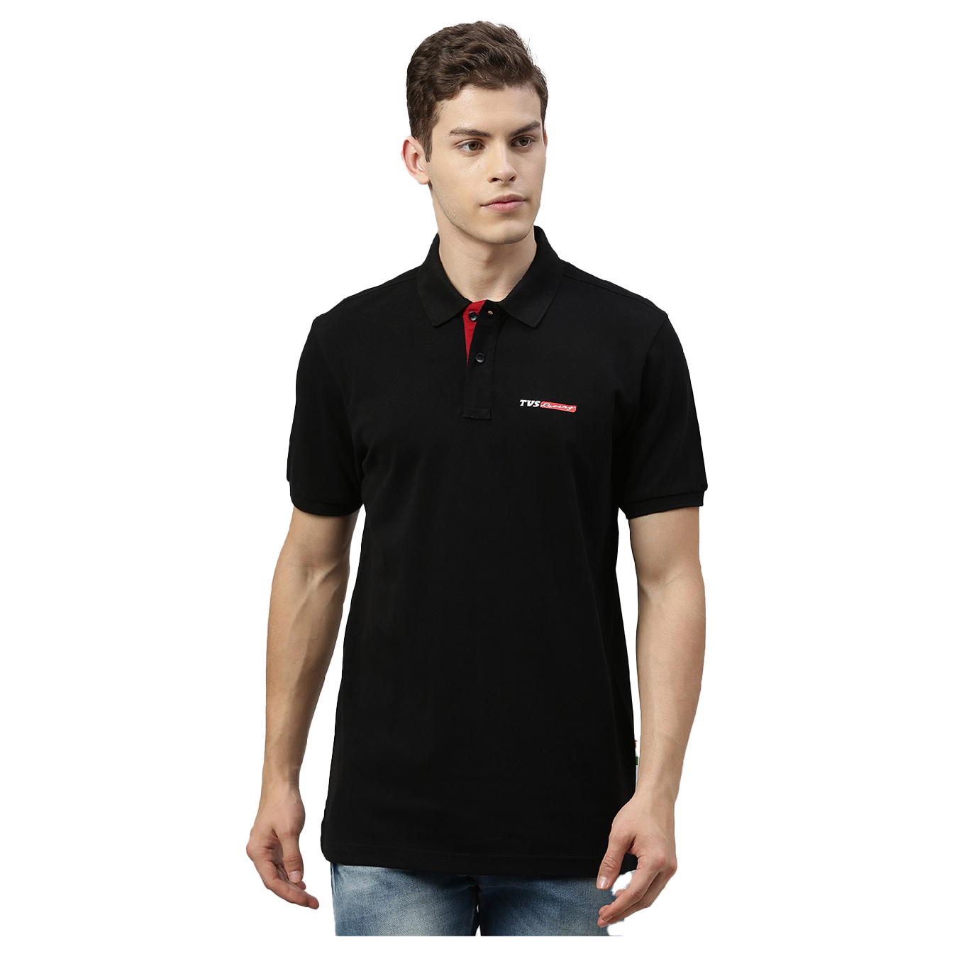 TVS Racing Polo Neck Cotton T Shirt, Color: Black