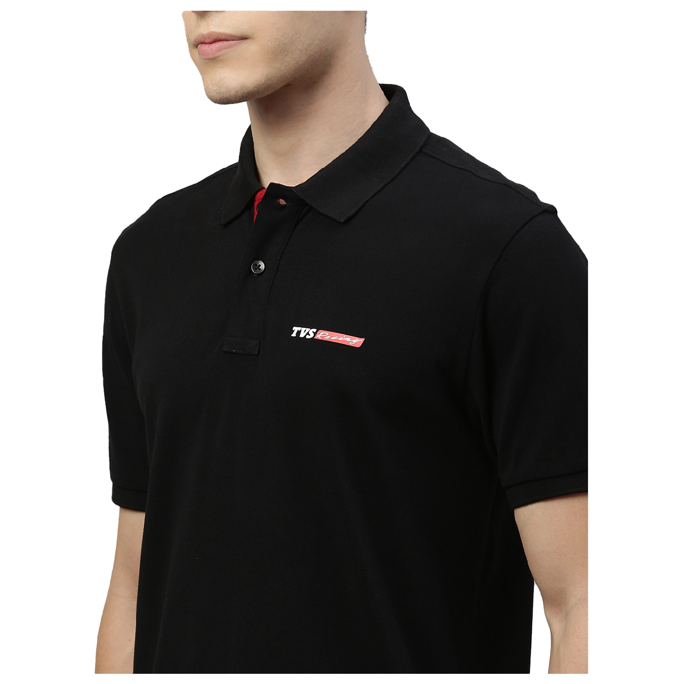 TVS Racing Polo Neck Cotton T Shirt, Color: Black