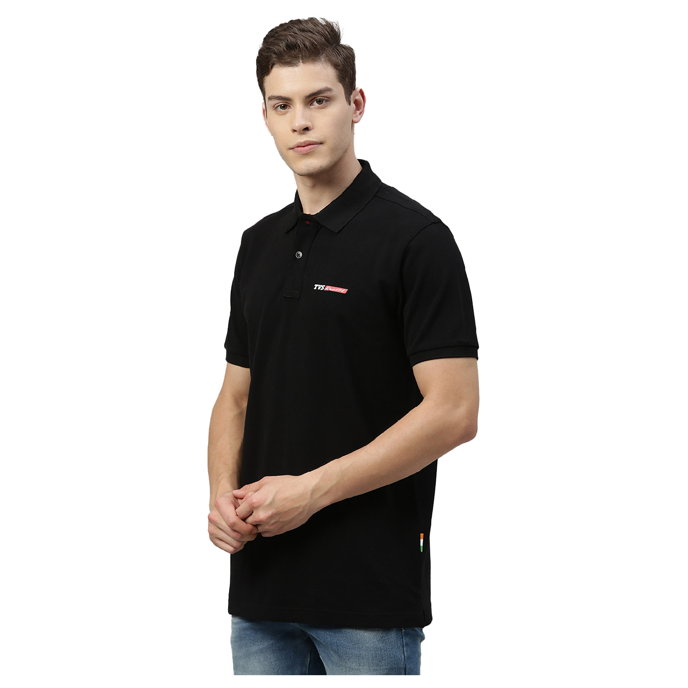 TVS Racing Polo Neck Cotton T Shirt, Color: Black