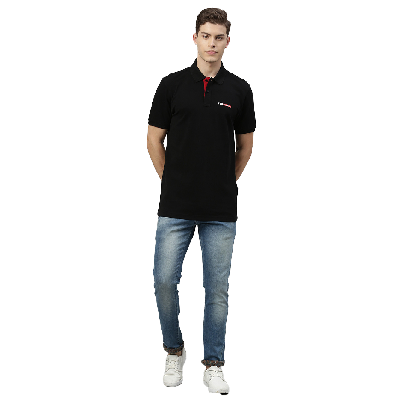 TVS Racing Polo Neck Cotton T Shirt, Color: Black