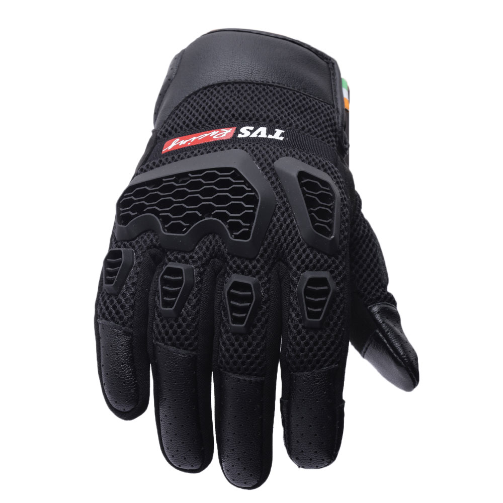  TVS Racing Adventure Riding Gloves for Men – PVC Protected, Touch Screen Compatible, & Visor Wiper Fingertips – Premium Bike Gloves for Riding Comfort (Black)