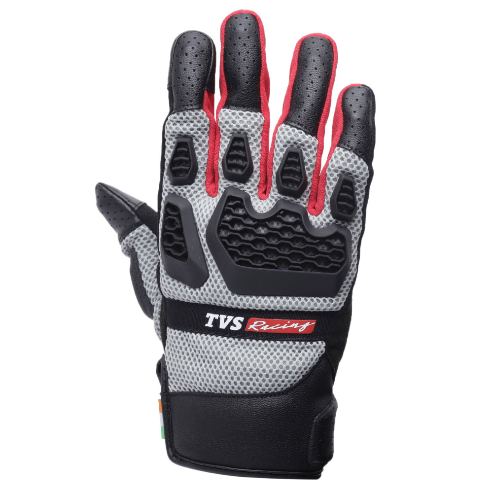 TVS Racing Adventure Riding Gloves for Men – PVC Protected, Touch Screen Compatible, & Visor Wiper Fingertips – Premium Bike Gloves for Riding Comfort (Grey)