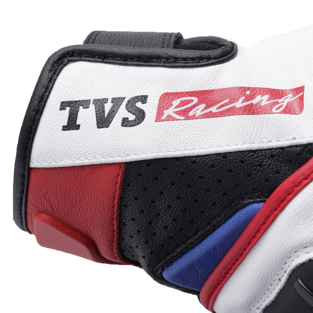 TVS Racing Race Riding Gloves for Men – Thermo-Plastic Rubber Protected, Touch Screen Compatible, & Visor Wiper Fingertips – Premium Bike Gloves for Off Roads (White & Blue)