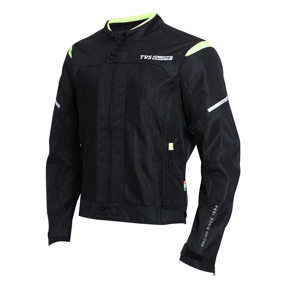 TVS Racing Asphalt Riding Jacket for Men- High Abrasion 600D Polyester, Basic – Essential Bike Jacket for Bikers (Neon)